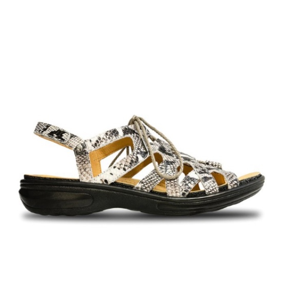 Revere Shoes Beige Malibu Leather Sandal Natural Snake Print Women's 7 Wide - Picture 2 of 4